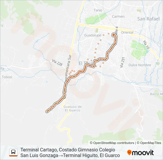 CARTAGO - HIGUITO Bus Line Map