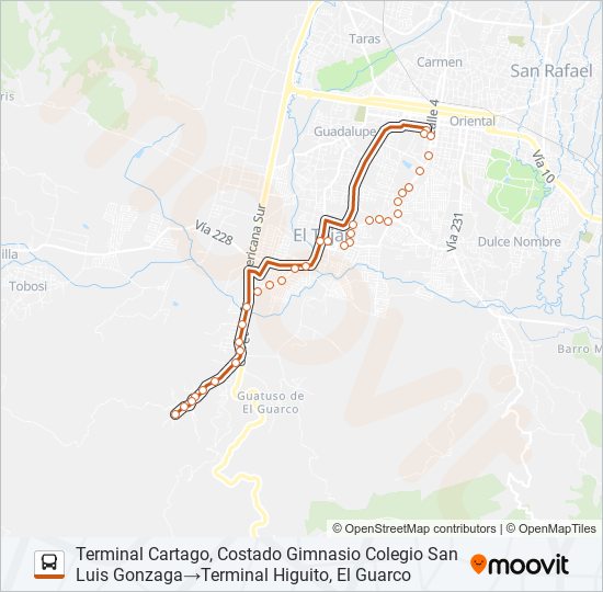 Mapa de CARTAGO - HIGUITO de autobús