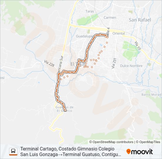 Mapa de CARTAGO - GUATUSO de autobús