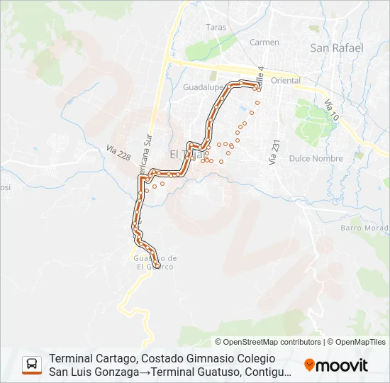 CARTAGO - GUATUSO Bus Line Map