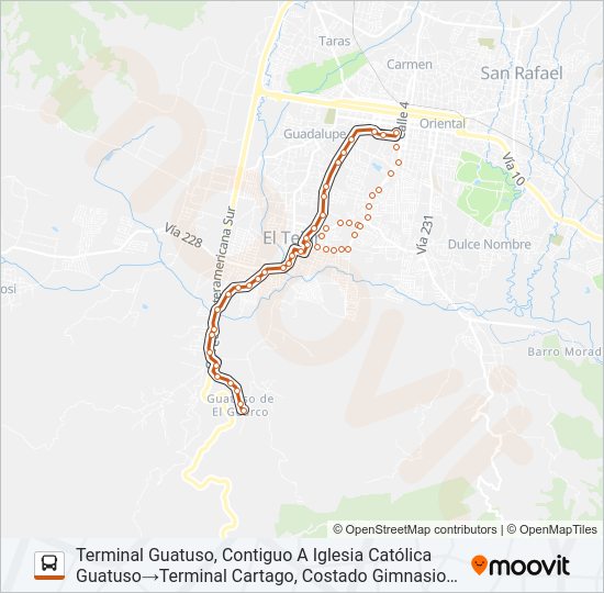 Mapa de CARTAGO - GUATUSO de autobús