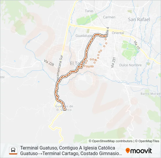 CARTAGO - GUATUSO Bus Line Map