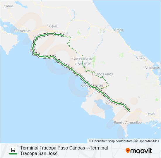 Mapa de SAN JOSÉ - PASO CANOAS de autobús