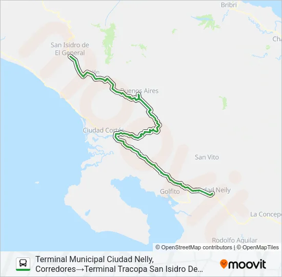 SAN ISIDRO DE PÉREZ ZELEDÓN – CIUDAD NEILLY Bus Line Map