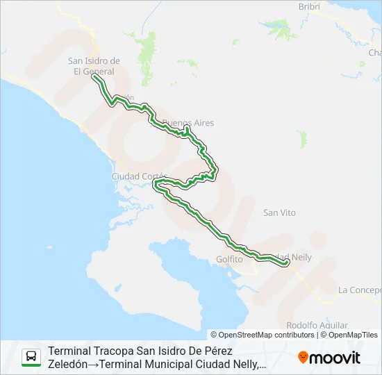 SAN ISIDRO DE PÉREZ ZELEDÓN – CIUDAD NEILLY Bus Line Map