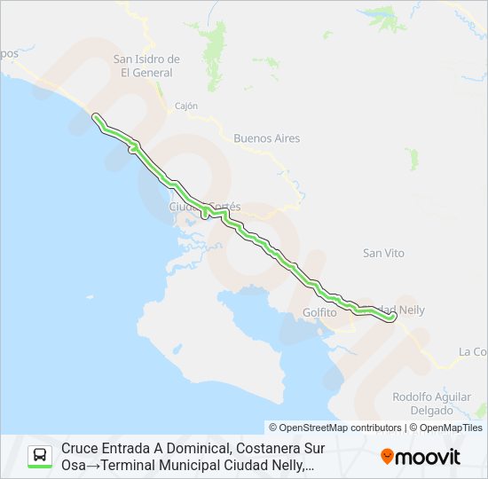 CIUDAD NEILY - DOMINICAL Bus Line Map