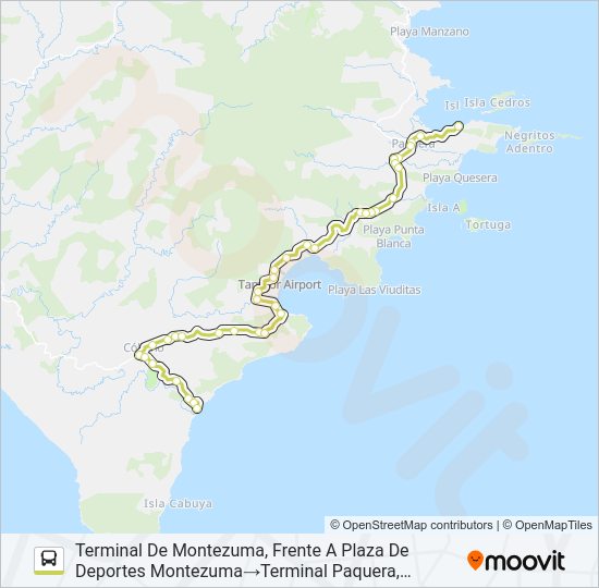 Mapa de MONTEZUMA - PAQUERA de autobús