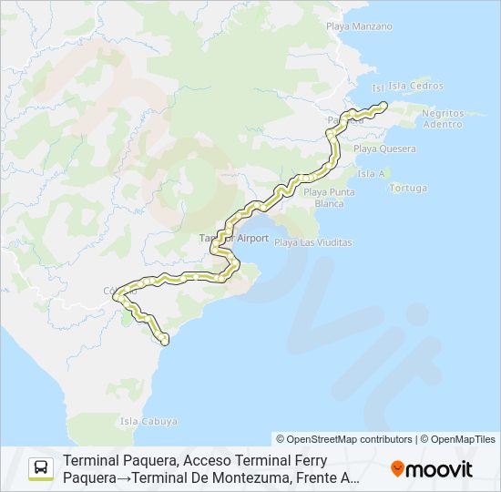 Mapa de MONTEZUMA - PAQUERA de autobús