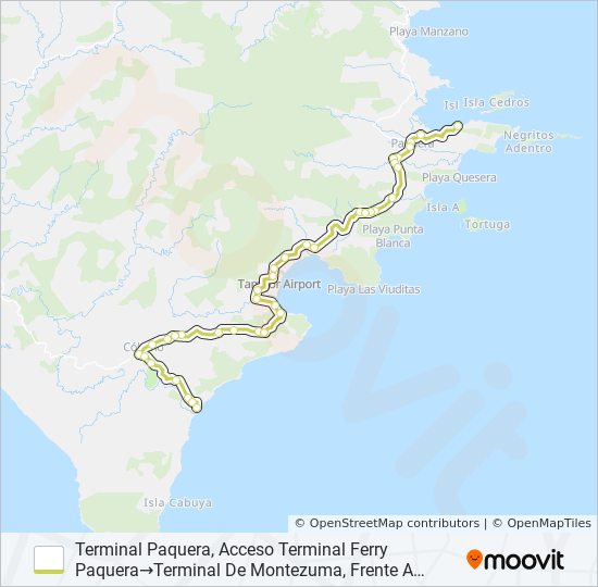 Mapa de MONTEZUMA - PAQUERA de autobús