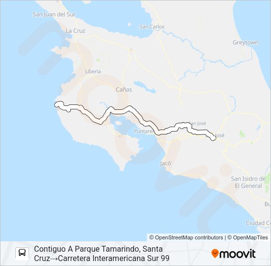 Mapa de SAN JOSÉ - TAMARINDO de autobús