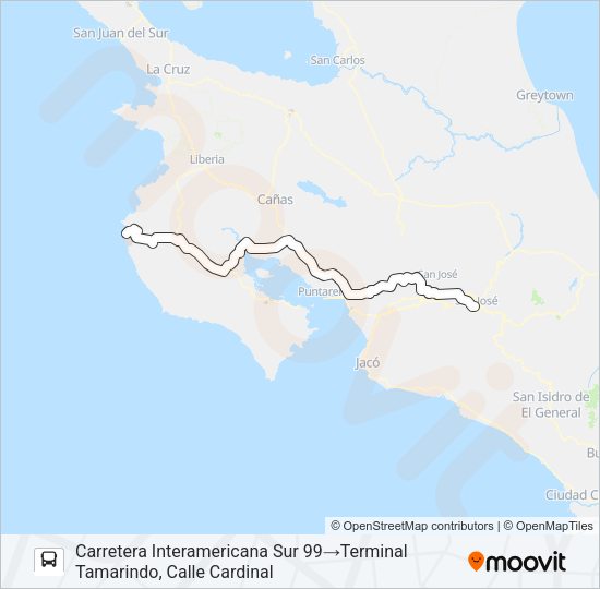 Mapa de SAN JOSÉ - TAMARINDO de autobús