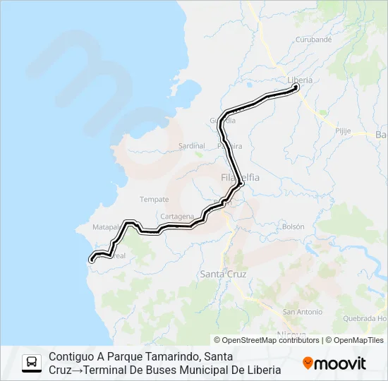 LIBERIA - TAMARINDO Bus Line Map