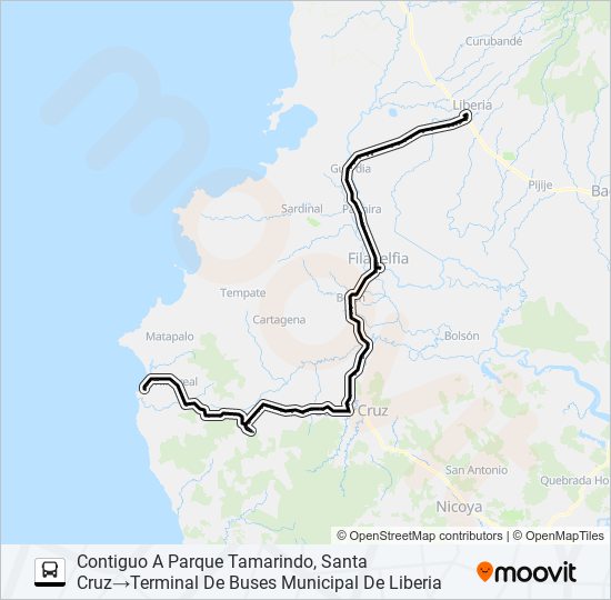 Mapa de LIBERIA - TAMARINDO de autobús