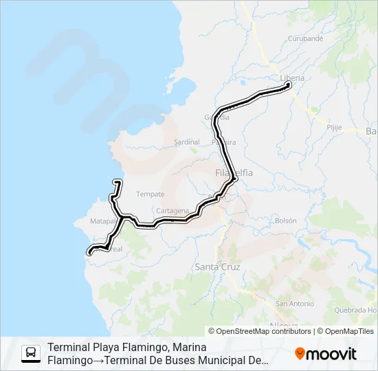 LIBERIA - TAMARINDO Bus Line Map