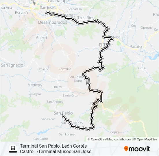 SAN JOSÉ - SAN PABLO DE LEÓN CORTÉS Bus Line Map