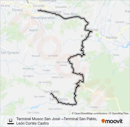 SAN JOSÉ - SAN PABLO DE LEÓN CORTÉS Bus Line Map