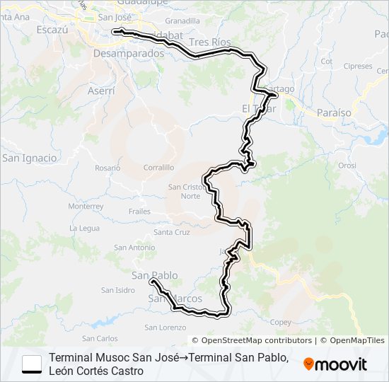 Mapa de SAN JOSÉ - SAN PABLO DE LEÓN CORTÉS de autobús