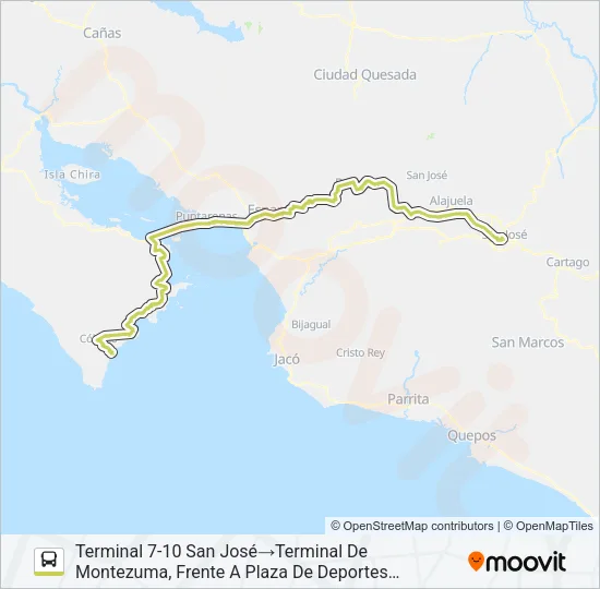 SAN JOSE - CÓBANO - MONTEZUMA Bus Line Map