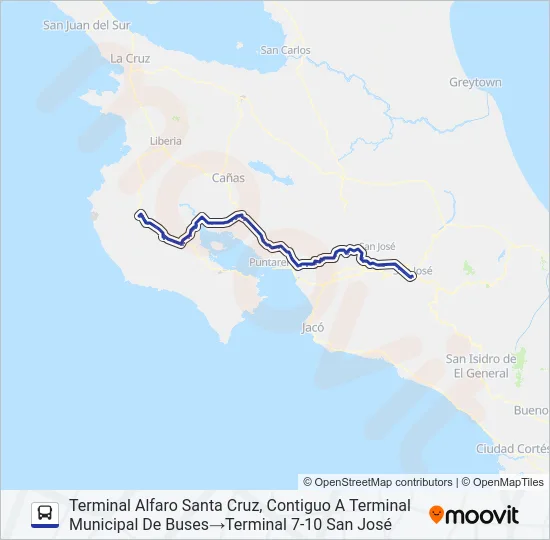SAN JOSÉ - NICOYA - SANTA CRUZ Bus Line Map