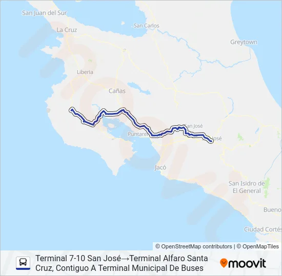 SAN JOSÉ - NICOYA - SANTA CRUZ Bus Line Map