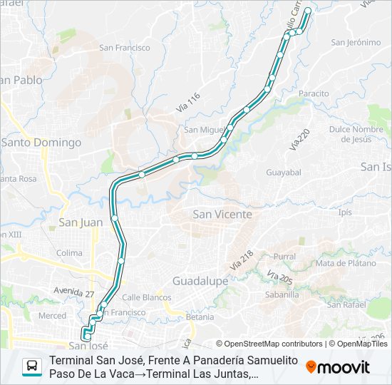 Mapa de SAN JOSÉ - SAN LUIS - LAS JUNTAS POR PISTA de autobús