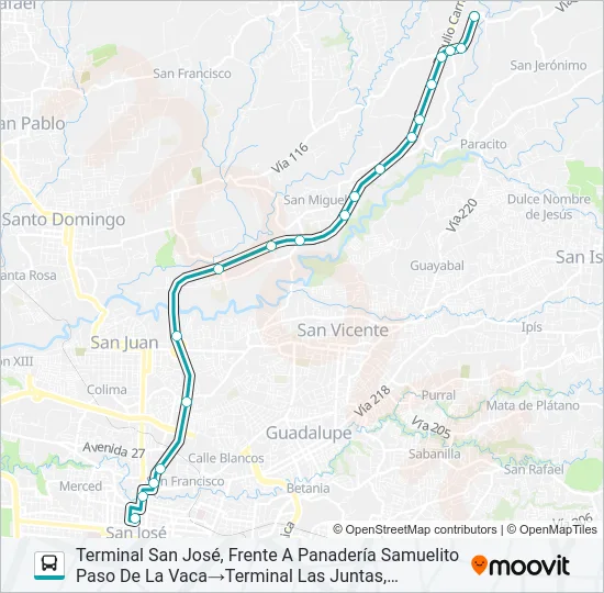 SAN JOSÉ - SAN LUIS - LAS JUNTAS POR PISTA Bus Line Map