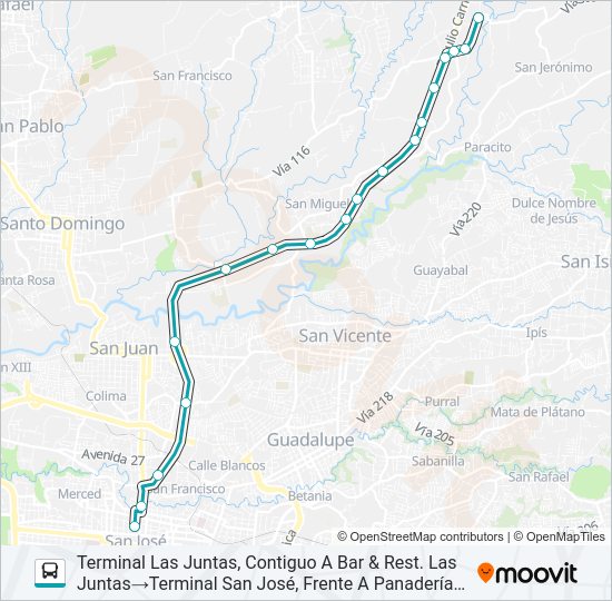 Mapa de SAN JOSÉ - SAN LUIS - LAS JUNTAS POR PISTA de autobús