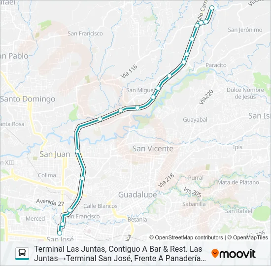 SAN JOSÉ - SAN LUIS - LAS JUNTAS POR PISTA Bus Line Map