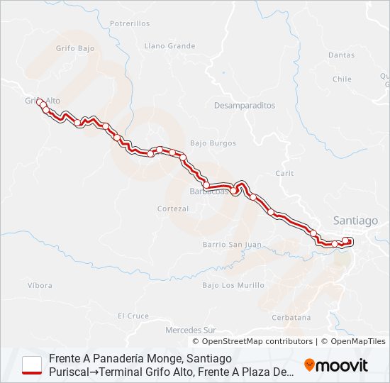 Mapa de SANTIAGO DE PURISCAL - GRIFO ALTO de autobús