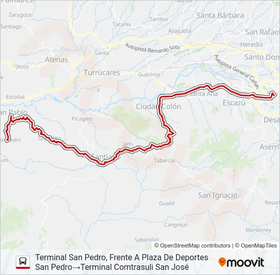 SAN JOSÉ - TURRUBARES POR SANTIAGO DE PURISCAL Bus Line Map