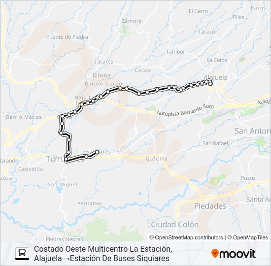 Mapa de ALAJUELA - SIQUIARES de autobús