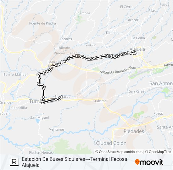 Mapa de ALAJUELA - SIQUIARES de autobús