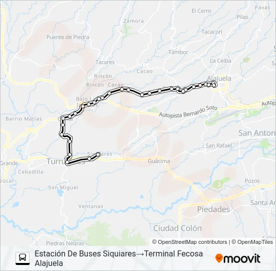 ALAJUELA - SIQUIARES Bus Line Map