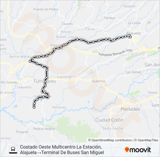 Mapa de ALAJUELA - SAN MIGUEL de autobús