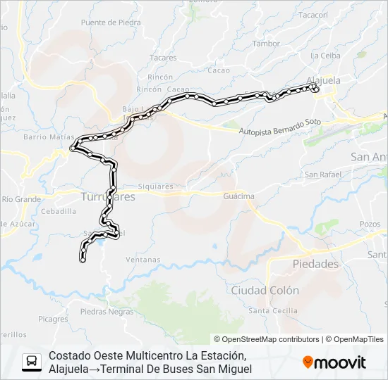 ALAJUELA - SAN MIGUEL Bus Line Map