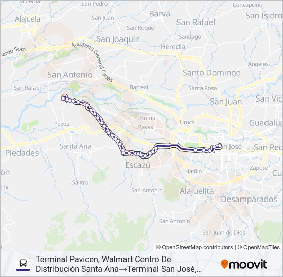 Mapa de PAVICEN-SAN RAFAEL-SAN JOSÉ de autobús