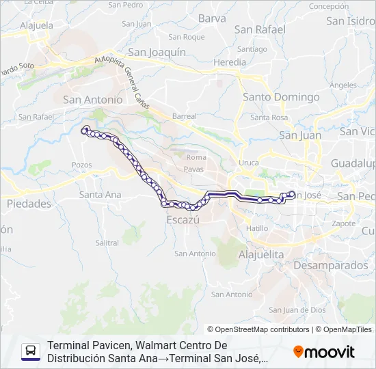 PAVICEN-SAN RAFAEL-SAN JOSÉ Bus Line Map