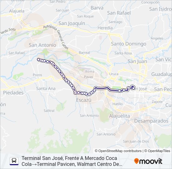Mapa de PAVICEN-SAN RAFAEL-SAN JOSÉ de autobús