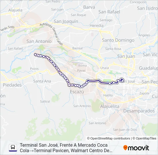 PAVICEN-SAN RAFAEL-SAN JOSÉ Bus Line Map