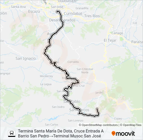 SAN JOSÉ - LOS SANTOS,  POR FRAILES Bus Line Map