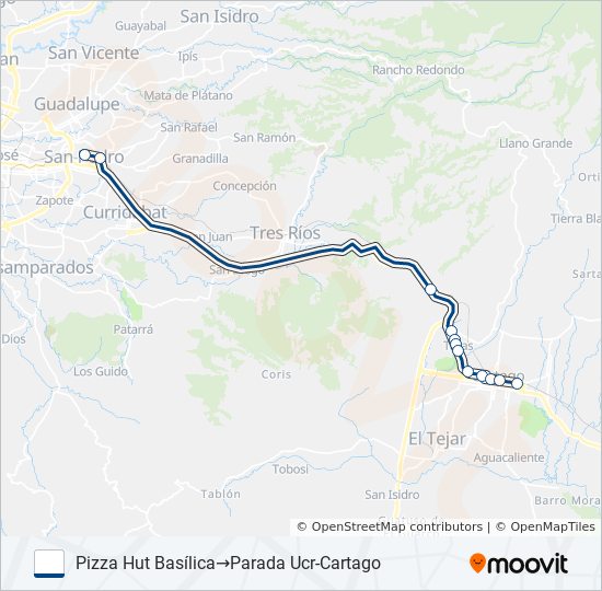 CARTAGO - UNIVERSIDAD DE COSTA RICA bus Line Map