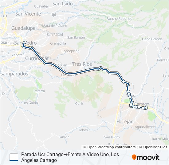 CARTAGO - UNIVERSIDAD DE COSTA RICA bus Line Map