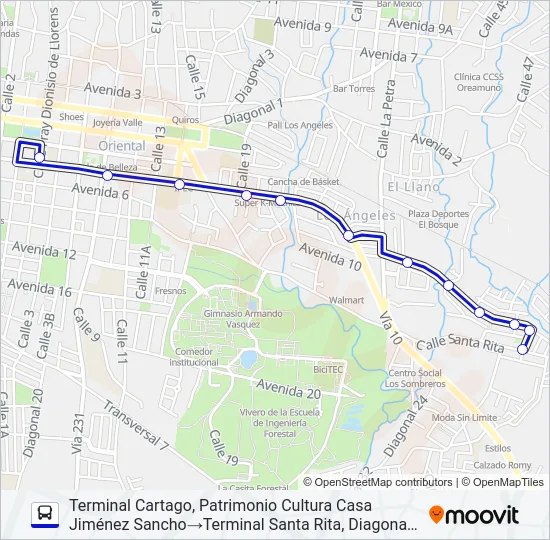 CARTAGO - BARRIO SANTA RITA Bus Line Map