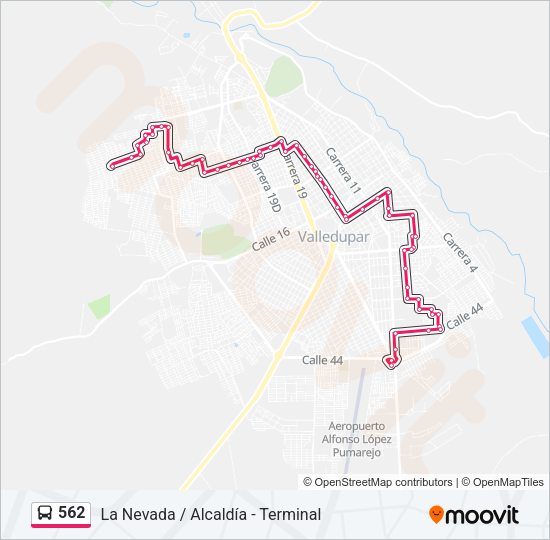 Mapa de 562 de autobús