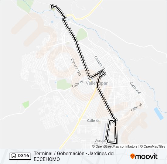 Mapa de D316 de autobús