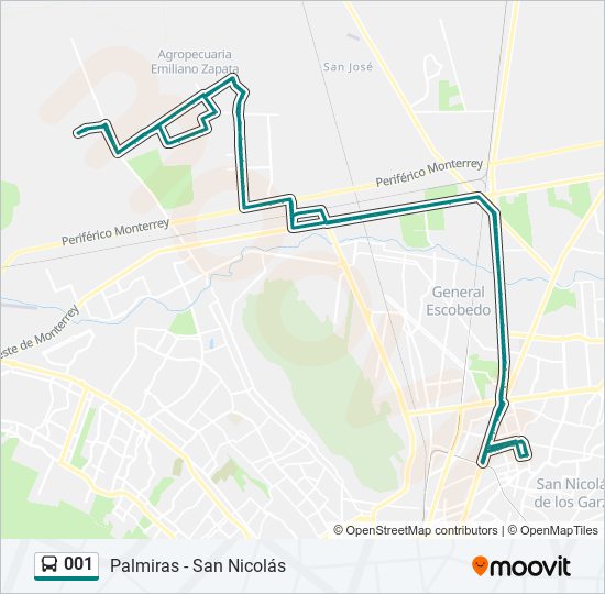 001 bus Line Map