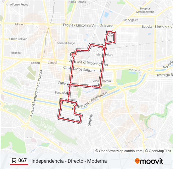 Mapa de 067 de autobús