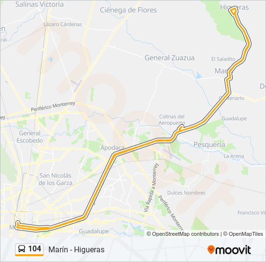 Mapa de 104 de autobús