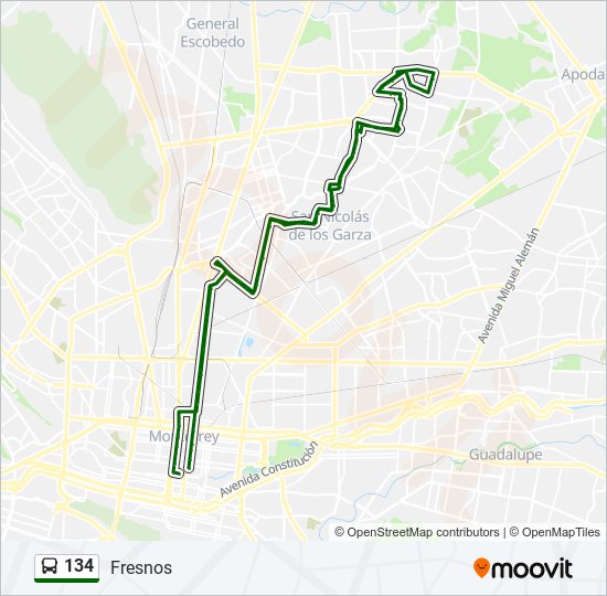 Mapa de 134 de autobús