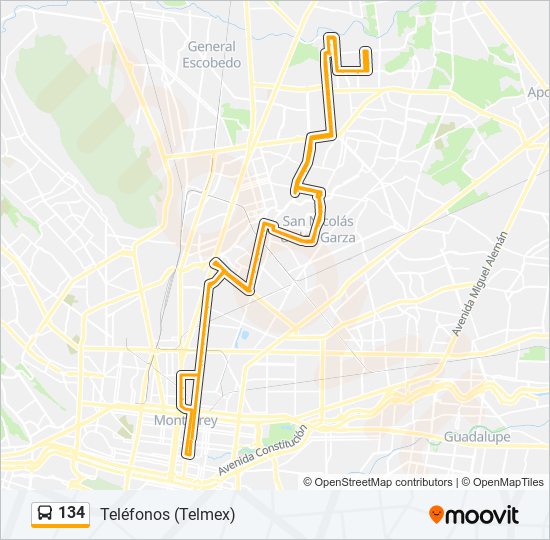 134 bus Line Map